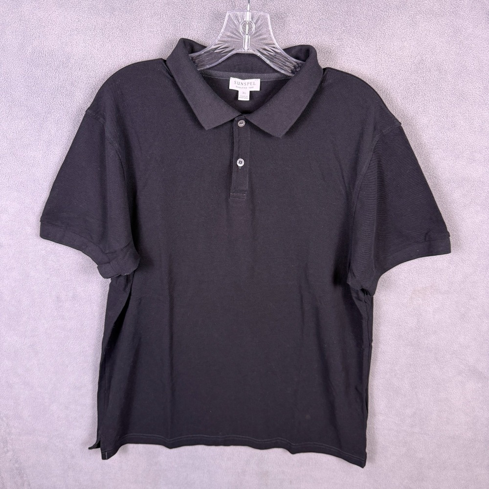 Sunspel England Riviera Polo Shirt Mens Black Designer Preppy Size XL Golf EUC